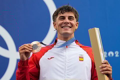 Men's kayak single finals medal ceremony: Bronze medalist Pau Echaniz of Spain